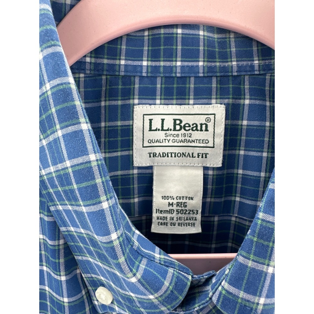 LL Bean Mens Traditional Fit Plaid Short Sleeve Button Down Shirt Blue M 502253 - Picture 2 of 6